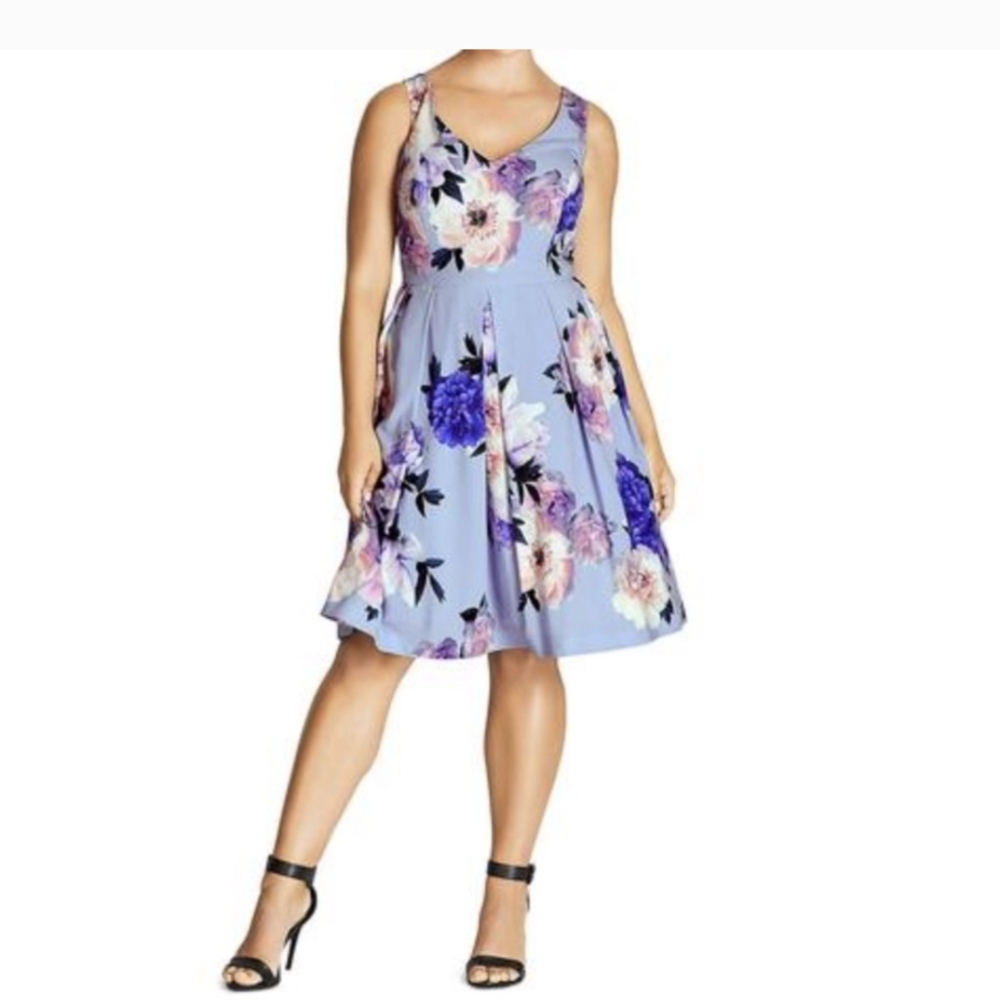 City Chic Soft Blue Sleeveless Floral Midi Dress